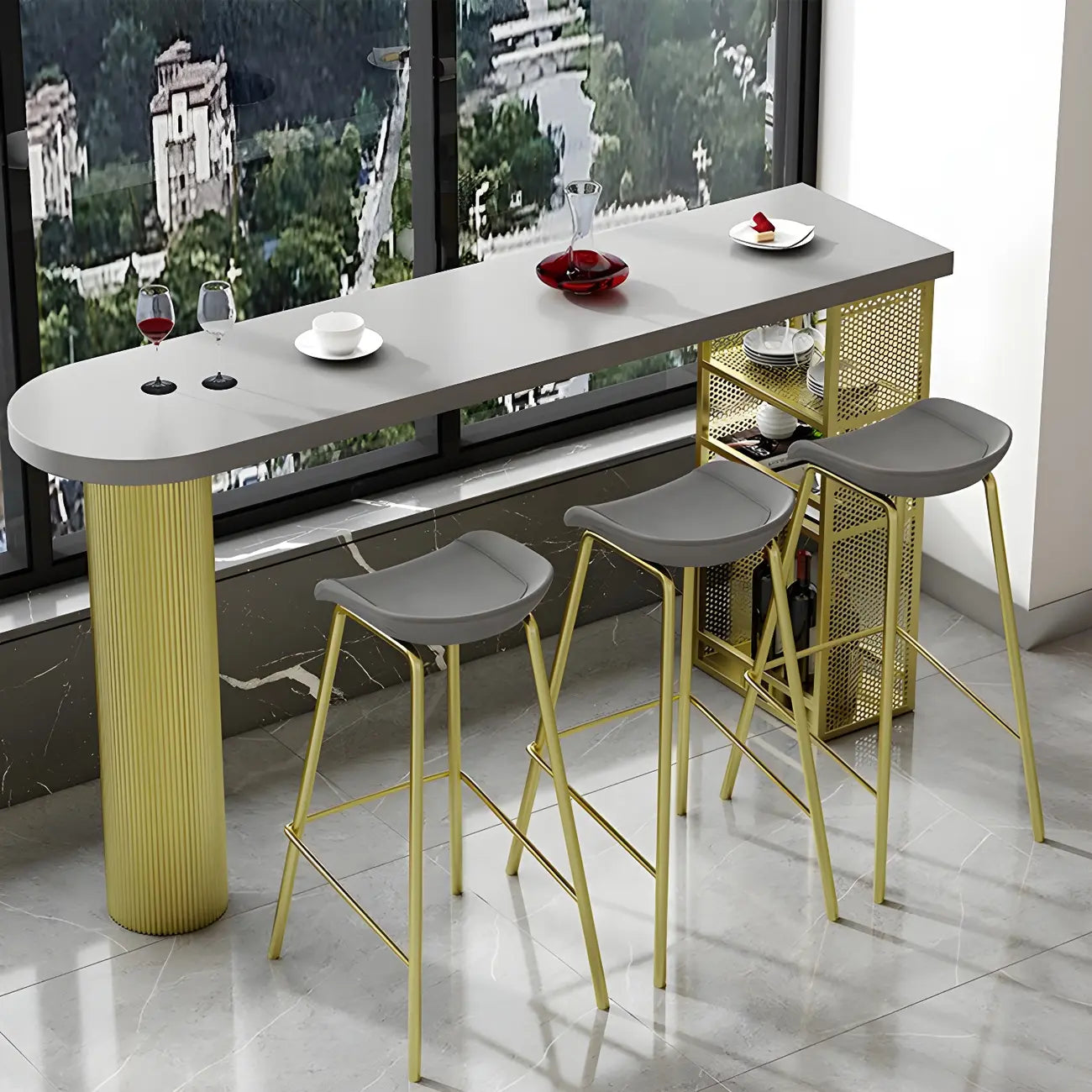 Glam Brown Wooden Free Form White Iron Storage Bar Tables