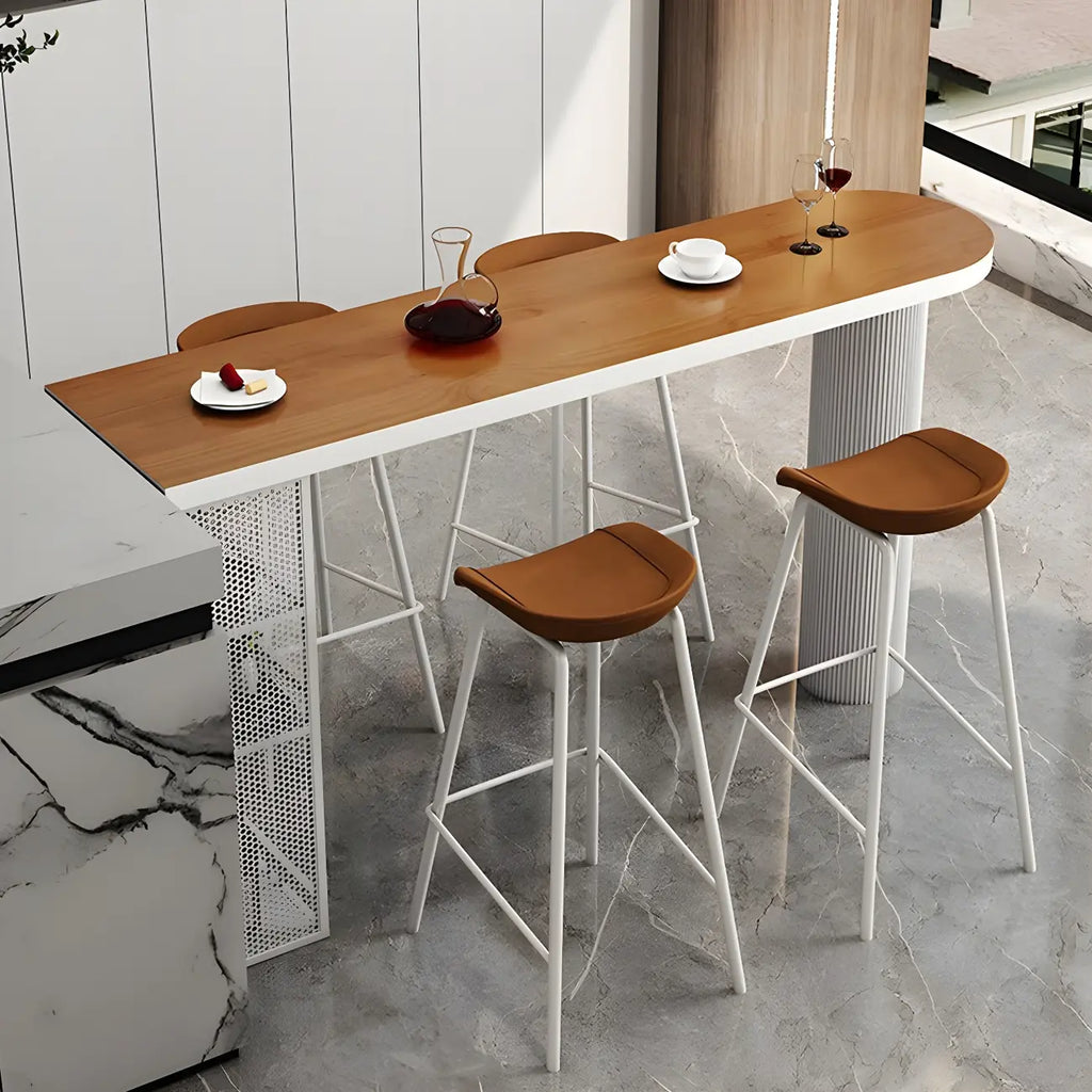 Glam Brown Wooden Free Form White Iron Storage Bar Tables