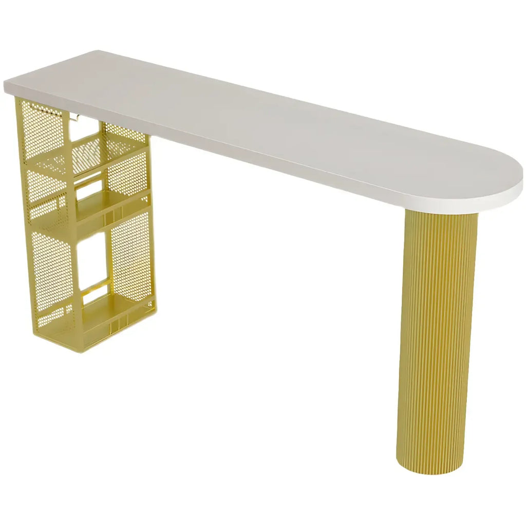 Glam Brown Wooden Free Form White Iron Storage Bar Tables