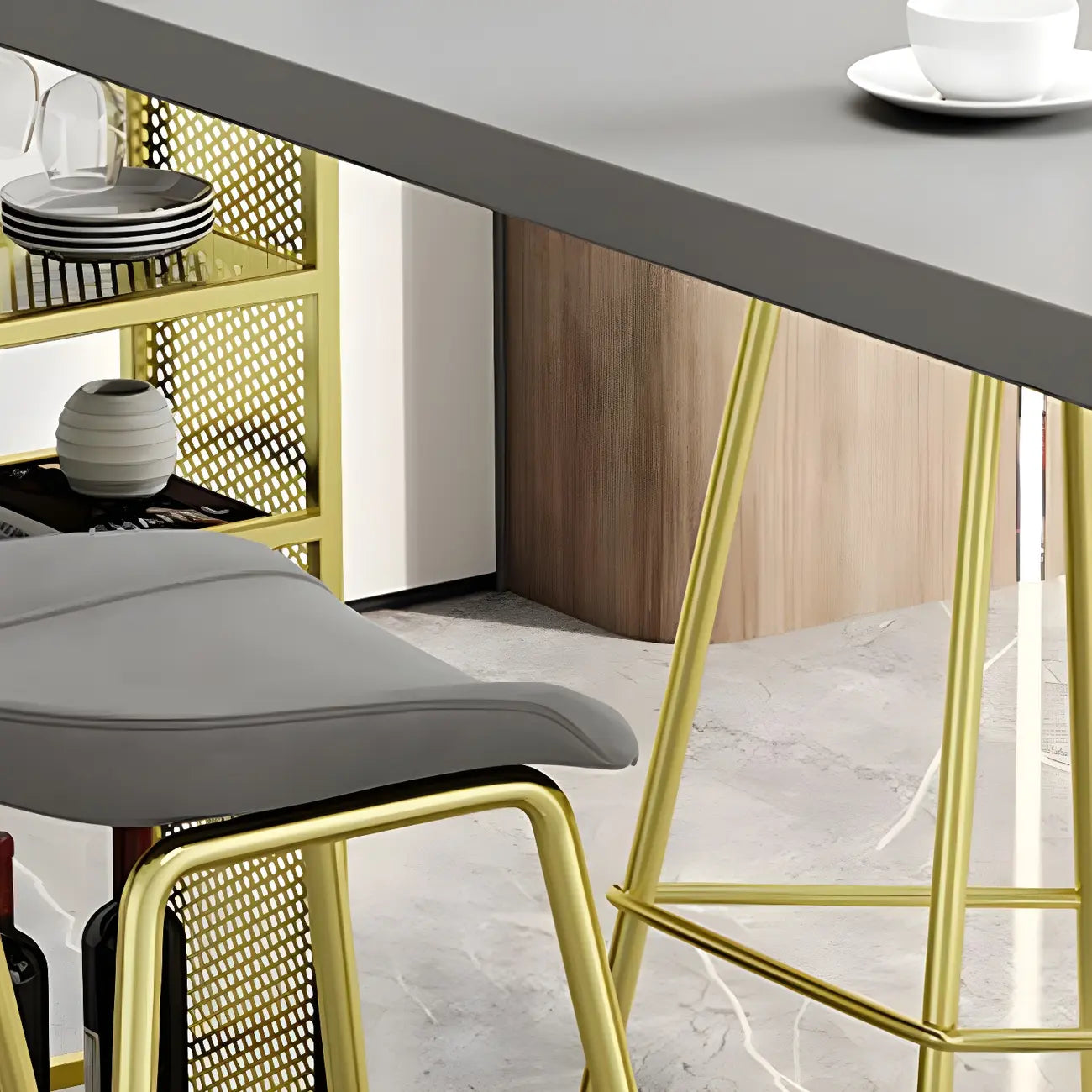 Glam Brown Wooden Free Form White Iron Storage Bar Tables