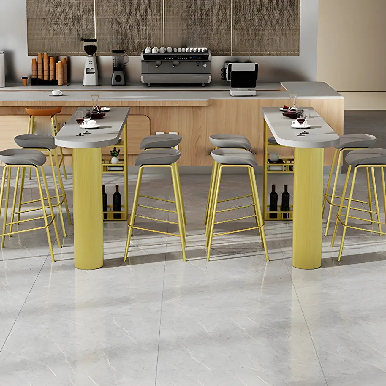 Glam Brown Wooden Free Form White Iron Storage Bar Tables