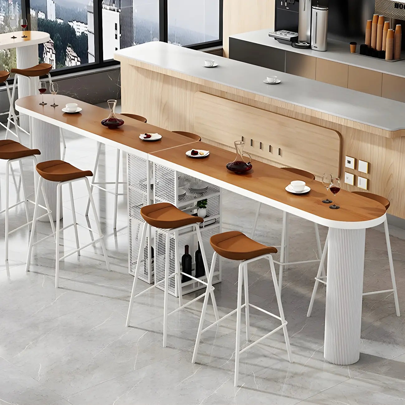 Glam Brown Wooden Free Form White Iron Storage Bar Tables