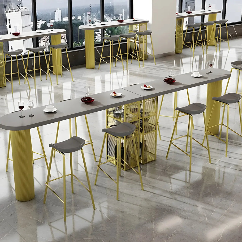 Glam Brown Wooden Free Form White Iron Storage Bar Tables