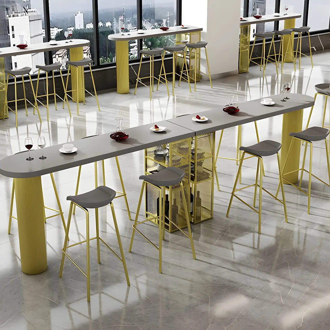 Glam Brown Wooden Free Form White Iron Storage Bar Tables