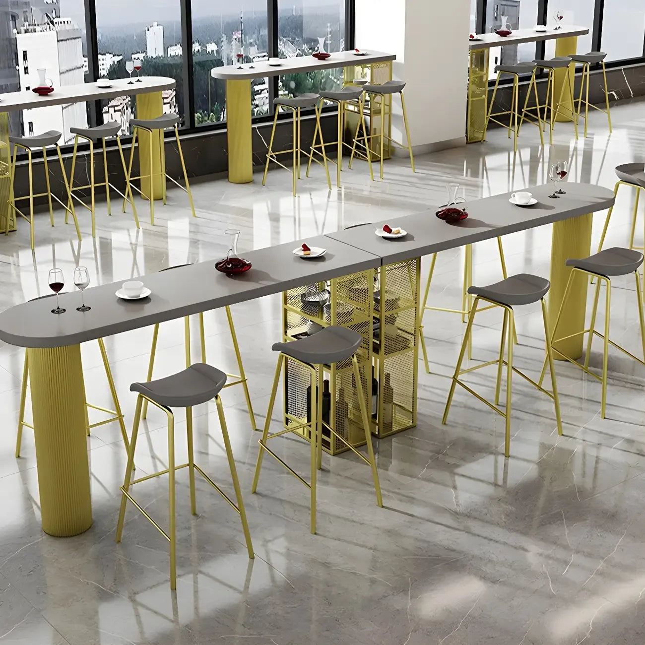 Glam Brown Wooden Free Form White Iron Storage Bar Tables