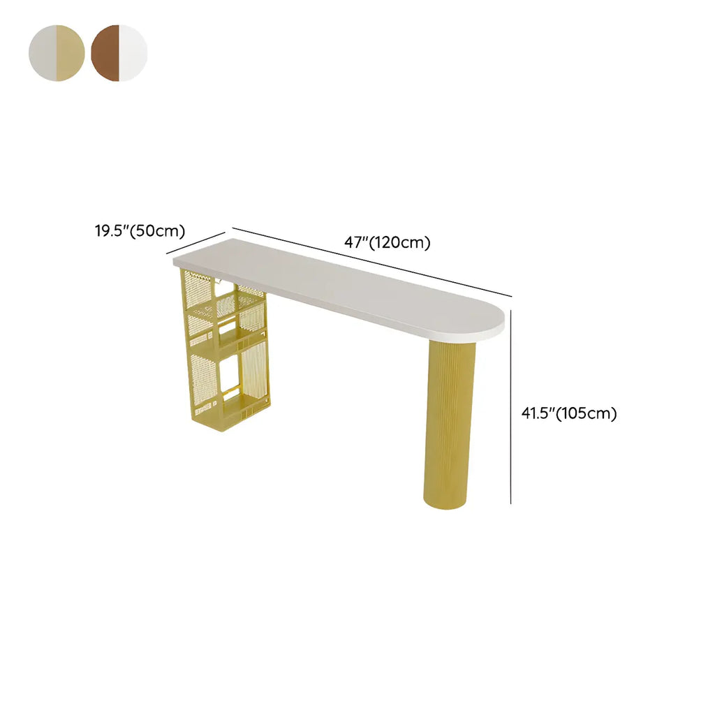 Glam Brown Wooden Free Form White Iron Storage Bar Tables