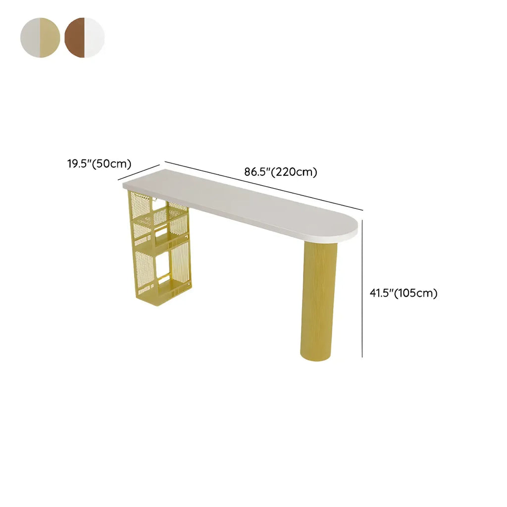 Glam Brown Wooden Free Form White Iron Storage Bar Tables
