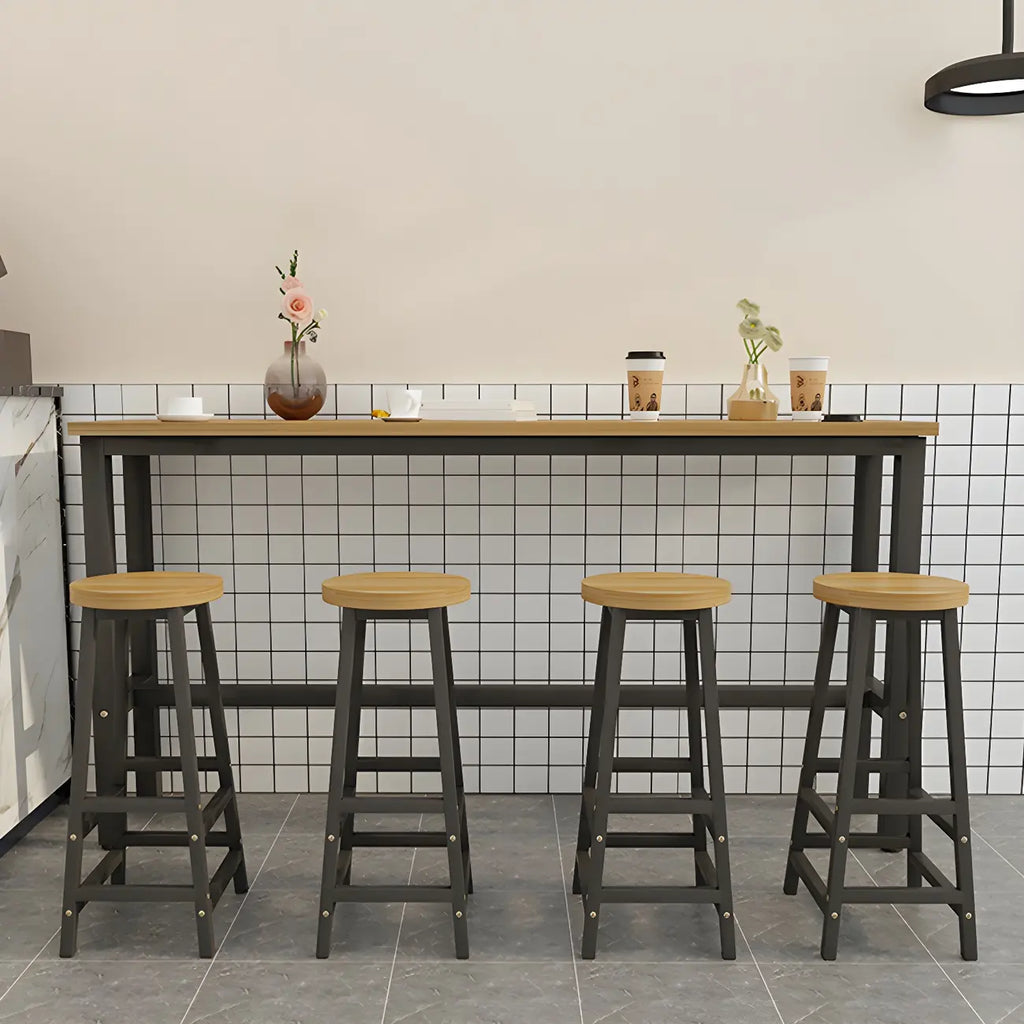 Rectangular Natural Wood Metal Trestle Bar Tables