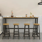 Rectangular Natural Wood Metal Trestle Bar Tables