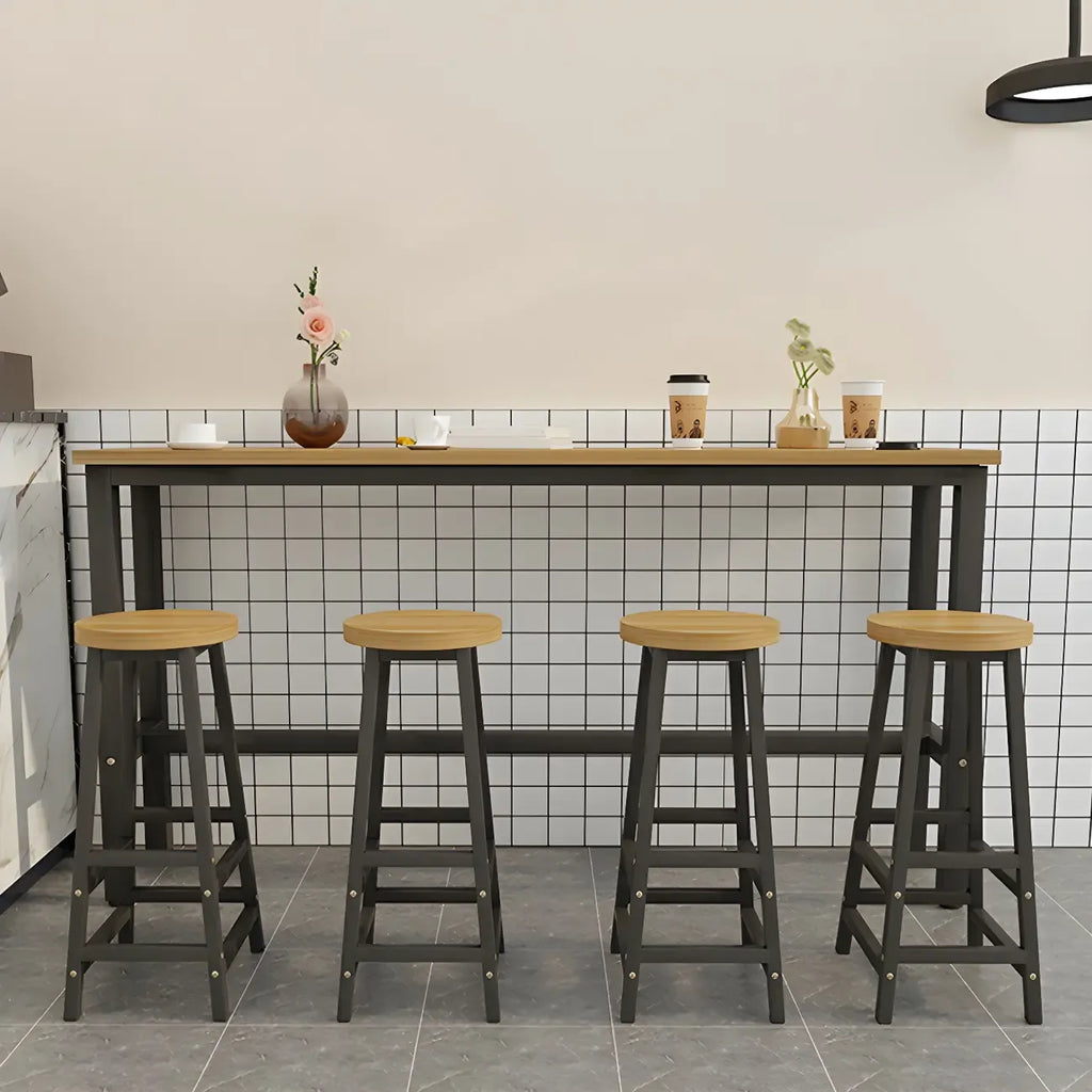 Rectangular Natural Wood Metal Trestle Bar Tables