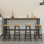 Rectangular Natural Wood Metal Trestle Bar Tables