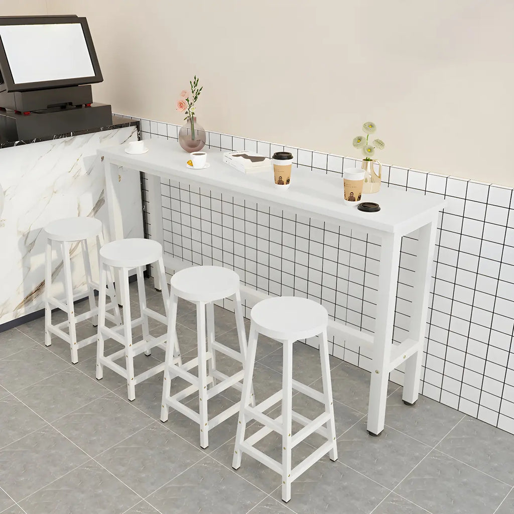 Rectangular Natural Wood Metal Trestle Bar Tables