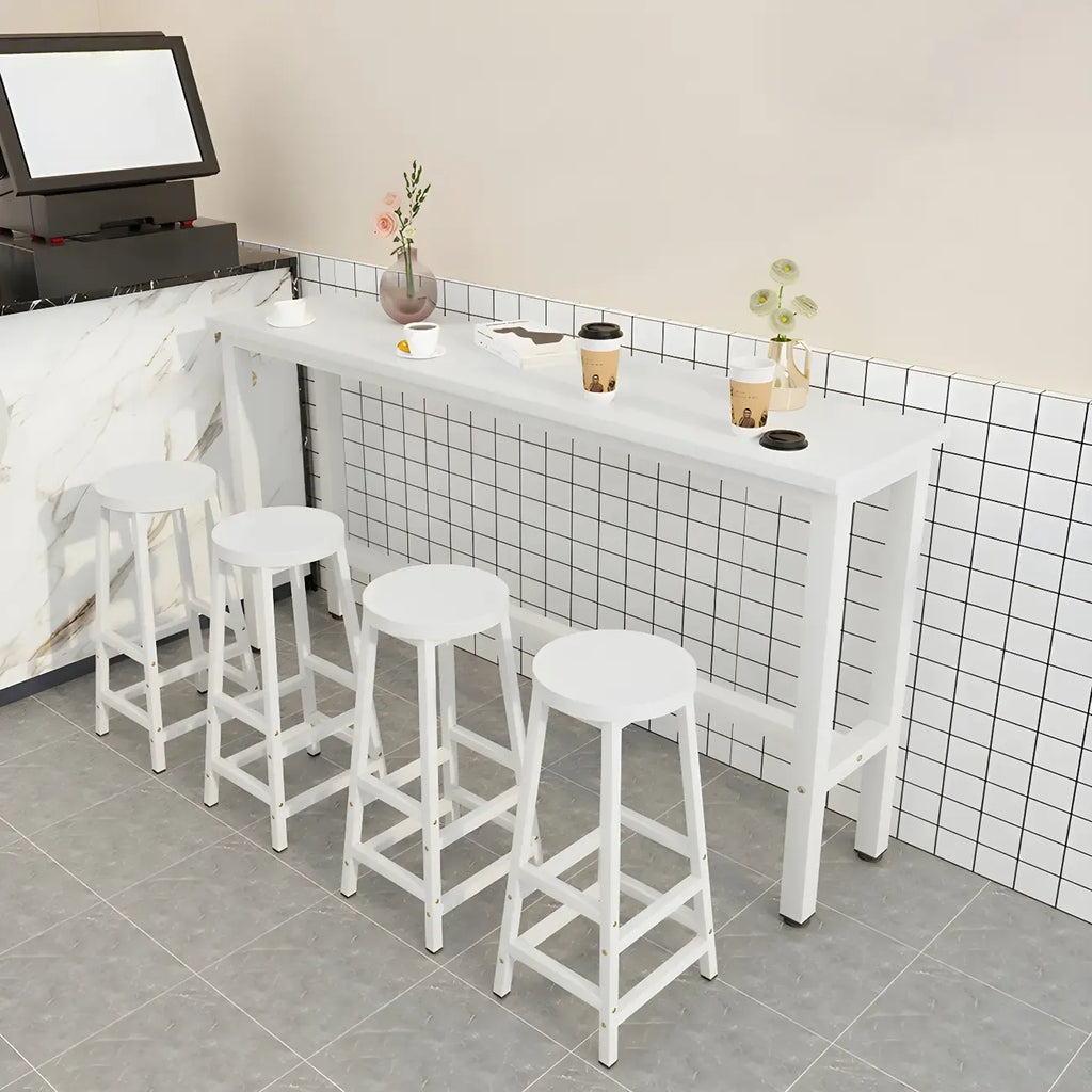 Rectangular Natural Wood Metal Trestle Bar Tables