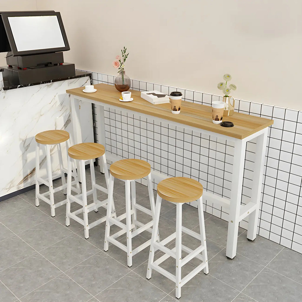 Rectangular Natural Wood Metal Trestle Bar Tables