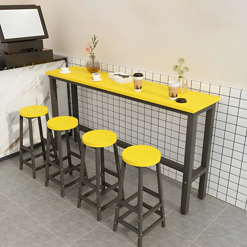 Rectangular Natural Wood Metal Trestle Bar Tables