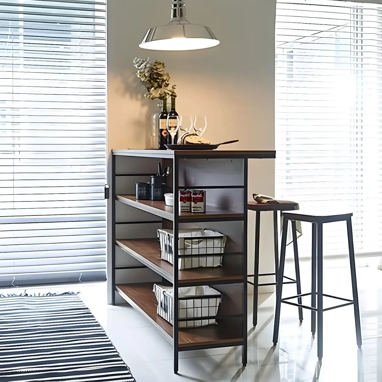 Industrial Brown Wooden 3-Tier Rear Shelf Bar Tables