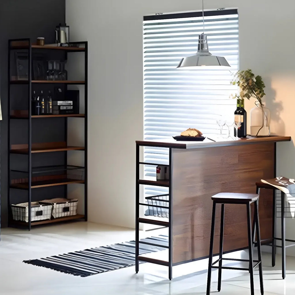 Industrial Brown Wooden 3-Tier Rear Shelf Bar Tables