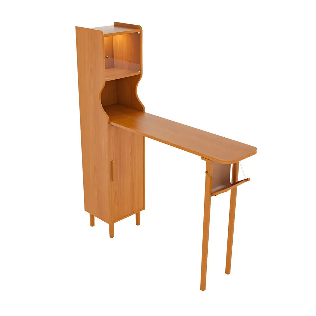 Scandinavian Natural Cherry Wood Storage Bar Tables