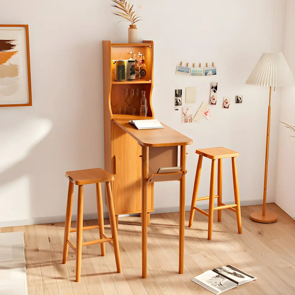 Scandinavian Natural Cherry Wood Storage Bar Tables