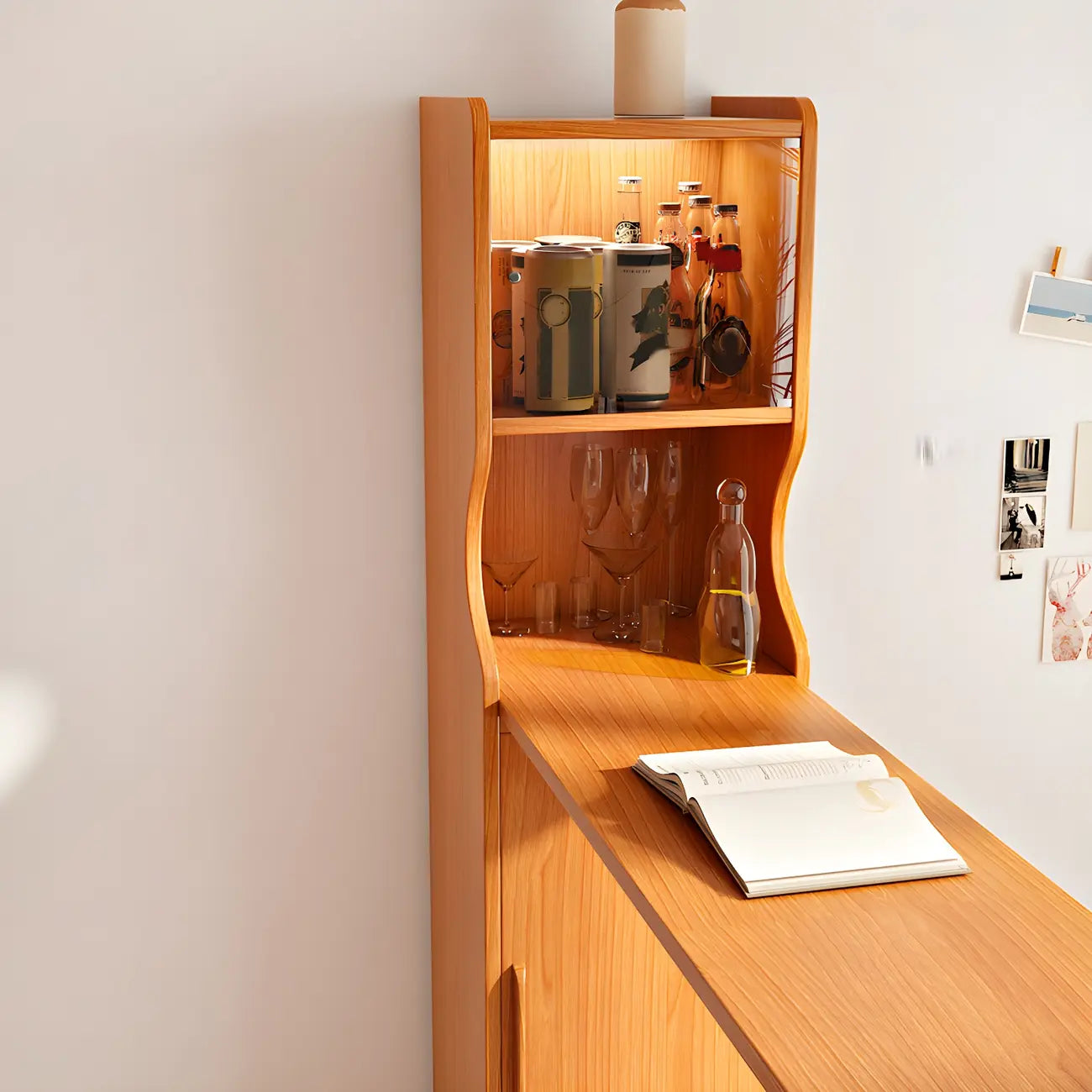 Scandinavian Natural Cherry Wood Storage Bar Tables