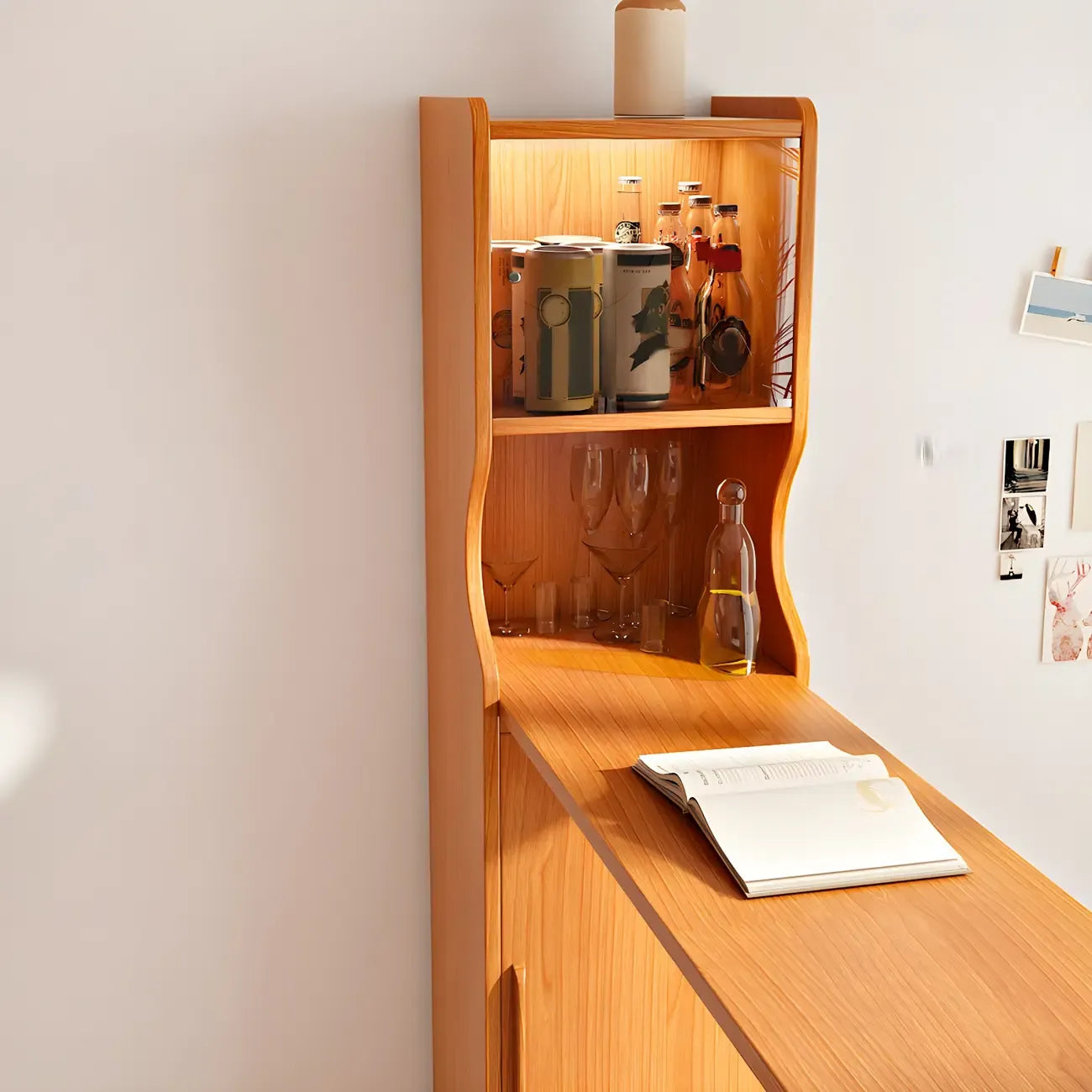 Scandinavian Natural Cherry Wood Storage Bar Tables