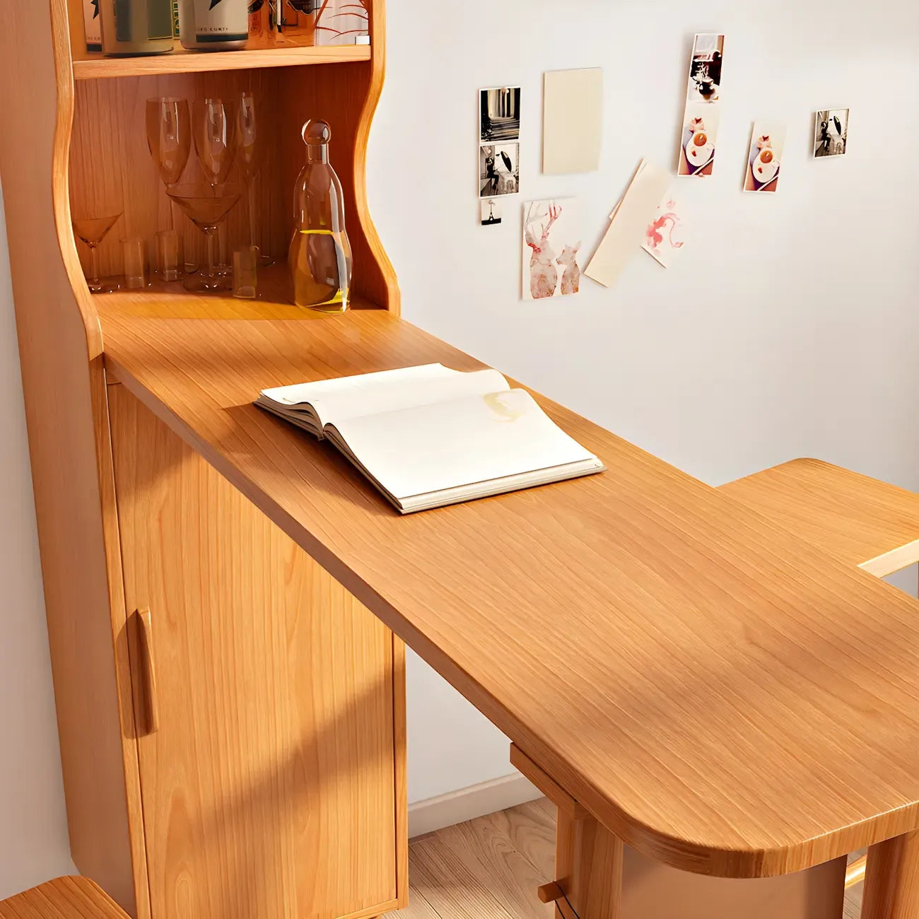 Scandinavian Natural Cherry Wood Storage Bar Tables