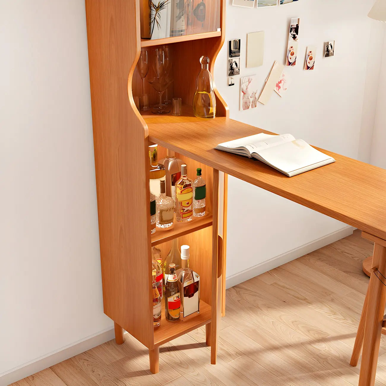 Scandinavian Natural Cherry Wood Storage Bar Tables