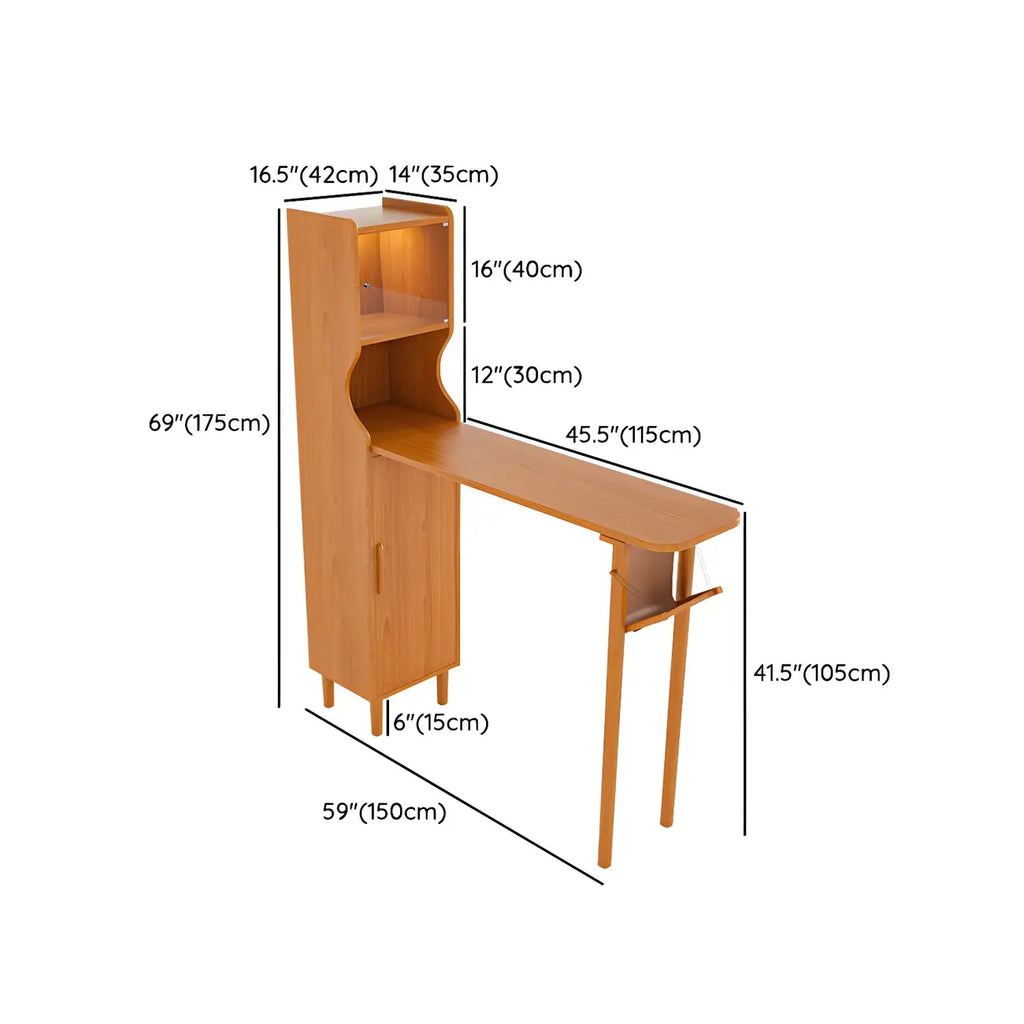Scandinavian Natural Cherry Wood Storage Bar Tables