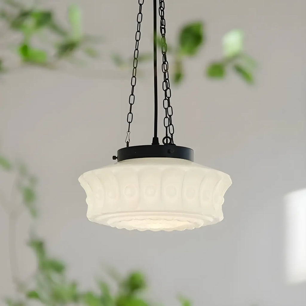 Mini Vintage White Glass Cylinder Chandelier Height  Adjustable
