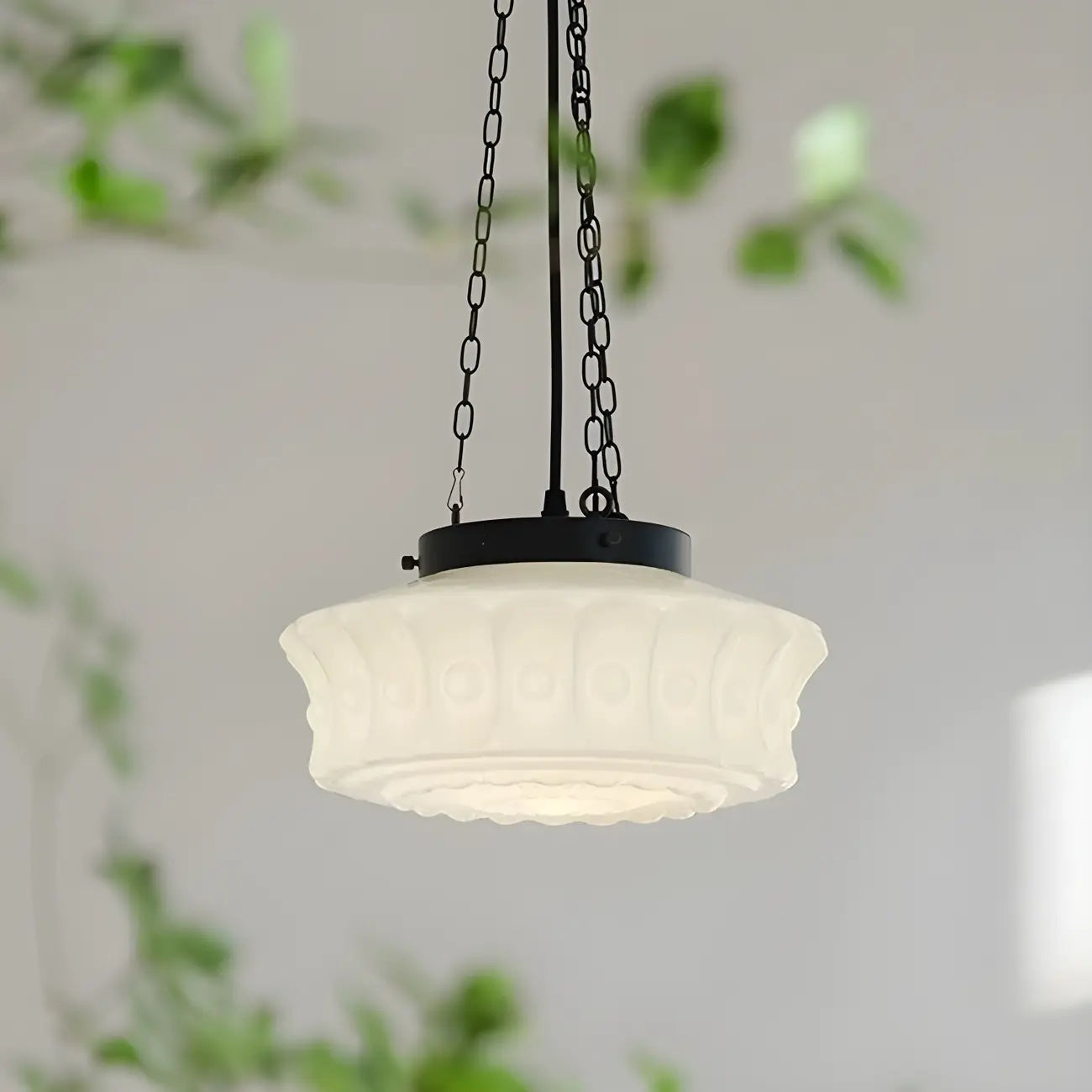 Mini Vintage White Glass Cylinder Chandelier Height  Adjustable