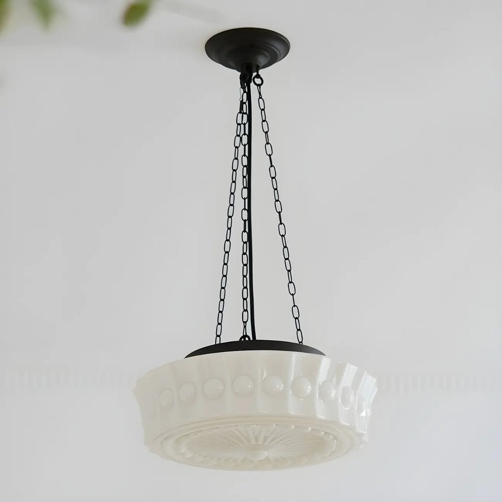Mini Vintage White Glass Cylinder Chandelier Height  Adjustable