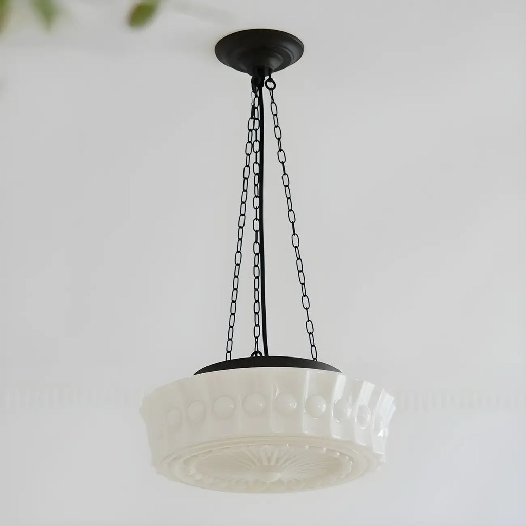 Mini Vintage White Glass Cylinder Chandelier Height  Adjustable