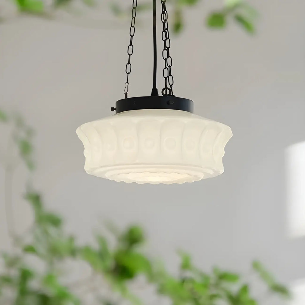 Mini Vintage White Glass Cylinder Chandelier Height  Adjustable