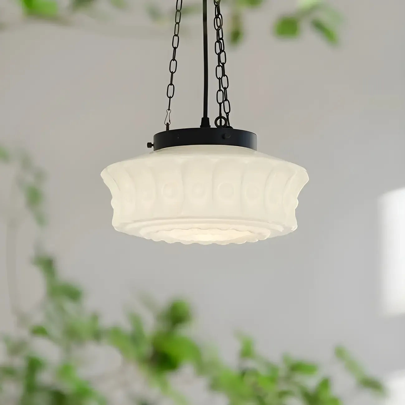 Mini Vintage White Glass Cylinder Chandelier Height  Adjustable