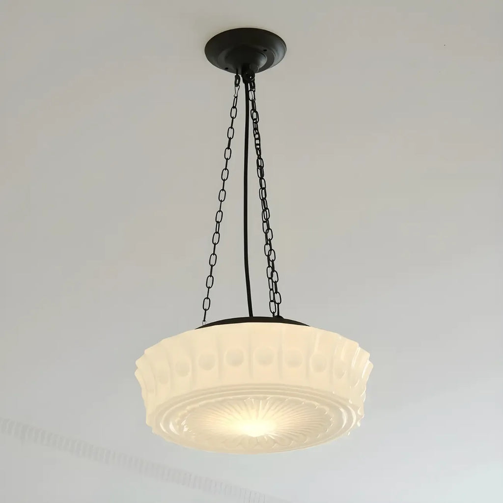 Mini Vintage White Glass Cylinder Chandelier Height  Adjustable