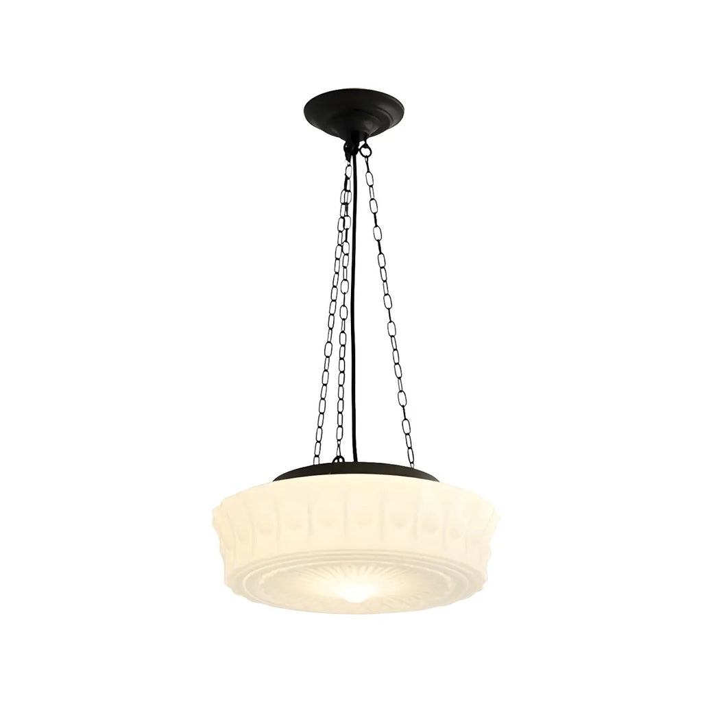 Mini Vintage White Glass Cylinder Chandelier Height  Adjustable