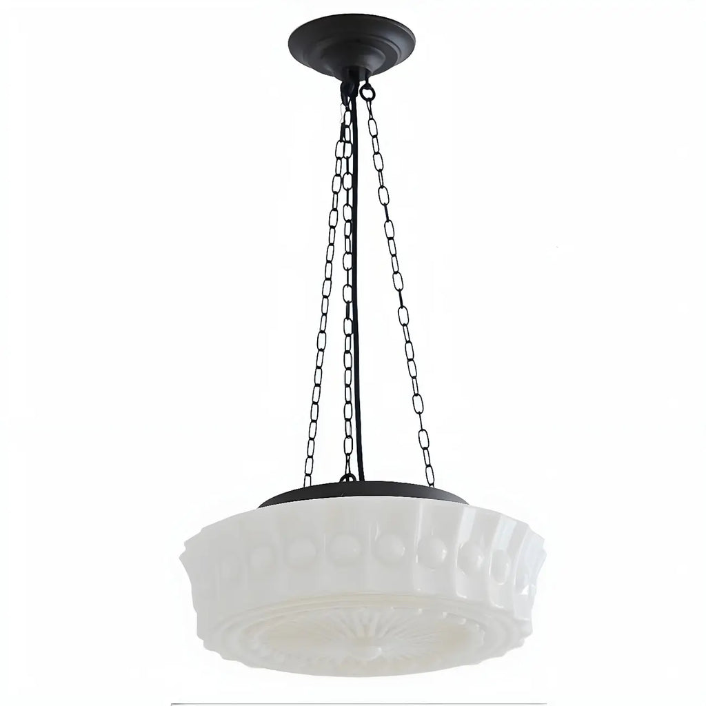 Mini Vintage White Glass Cylinder Chandelier Height  Adjustable