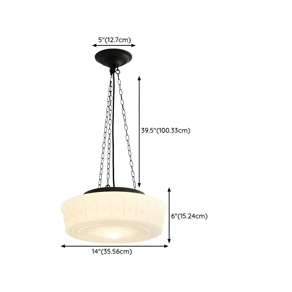 Mini Vintage White Glass Cylinder Chandelier Height  Adjustable