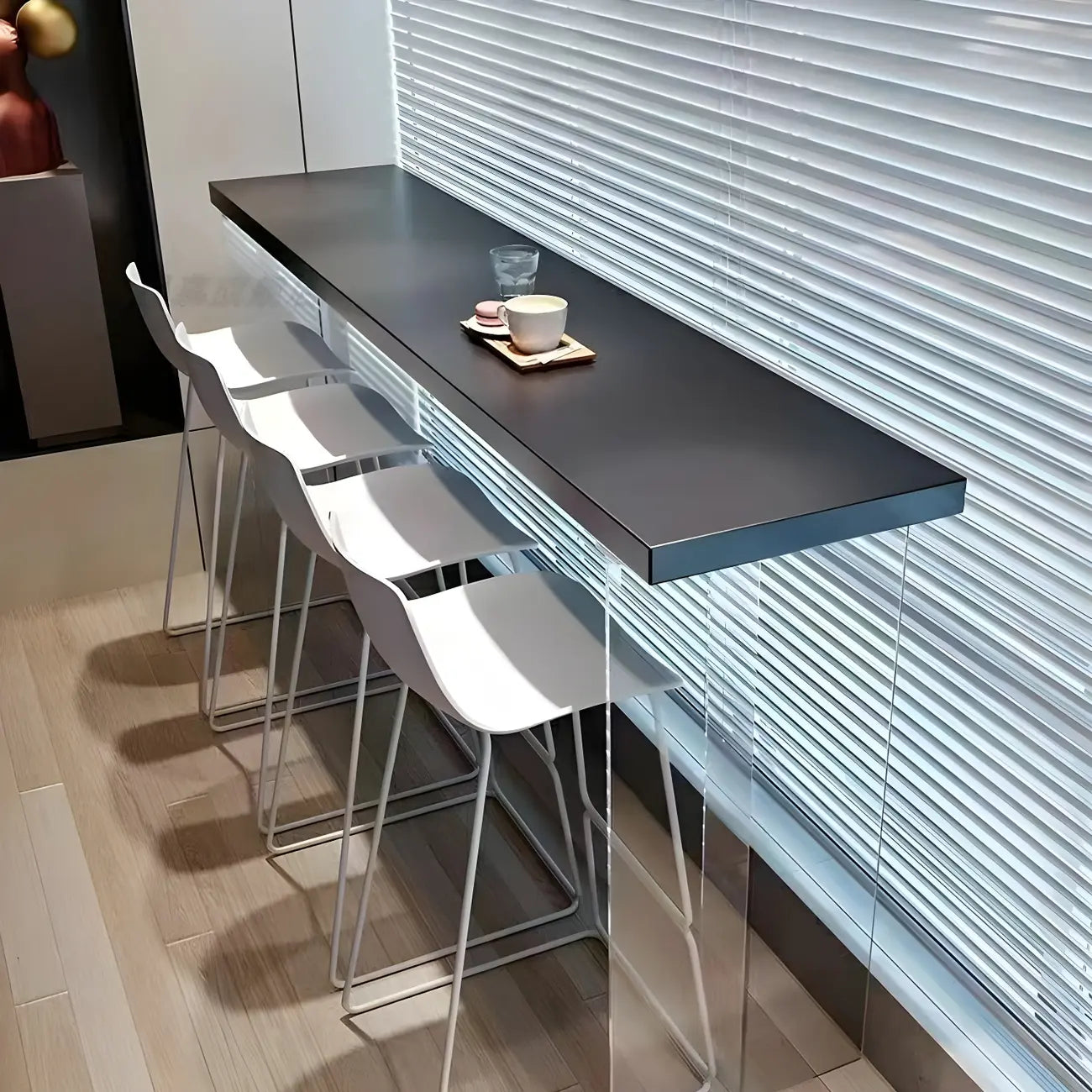 Minimalist Black Wood Clear Base Bar Table for Kitchen Dining