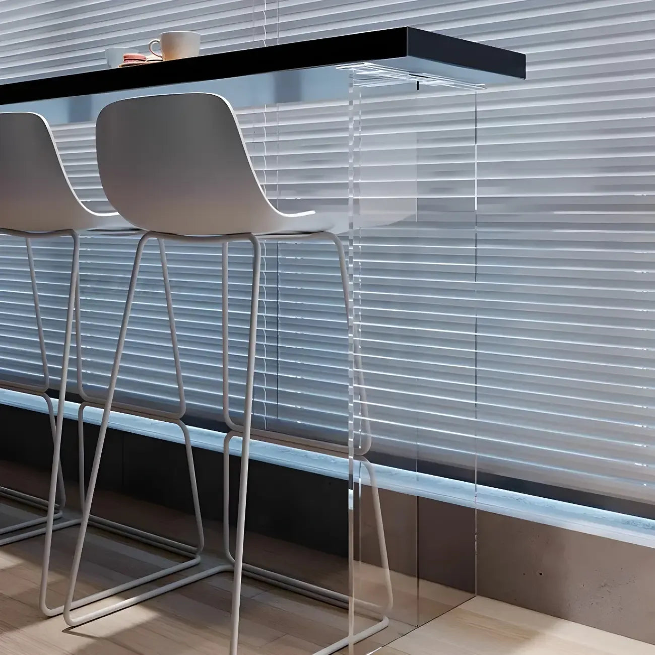 Minimalist Black Wood Clear Base Bar Table for Kitchen Dining