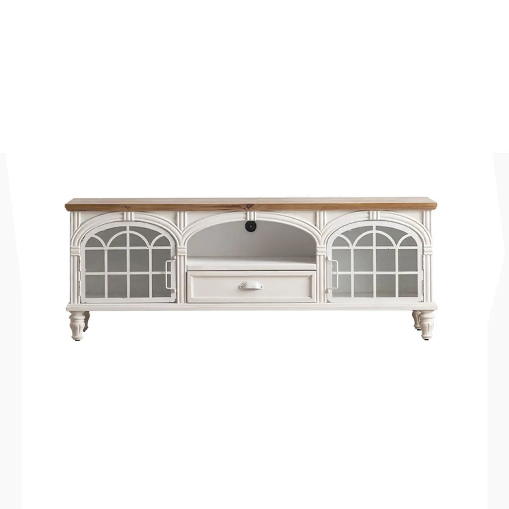 59 French Country Arched White Wood TV Stand with Storage