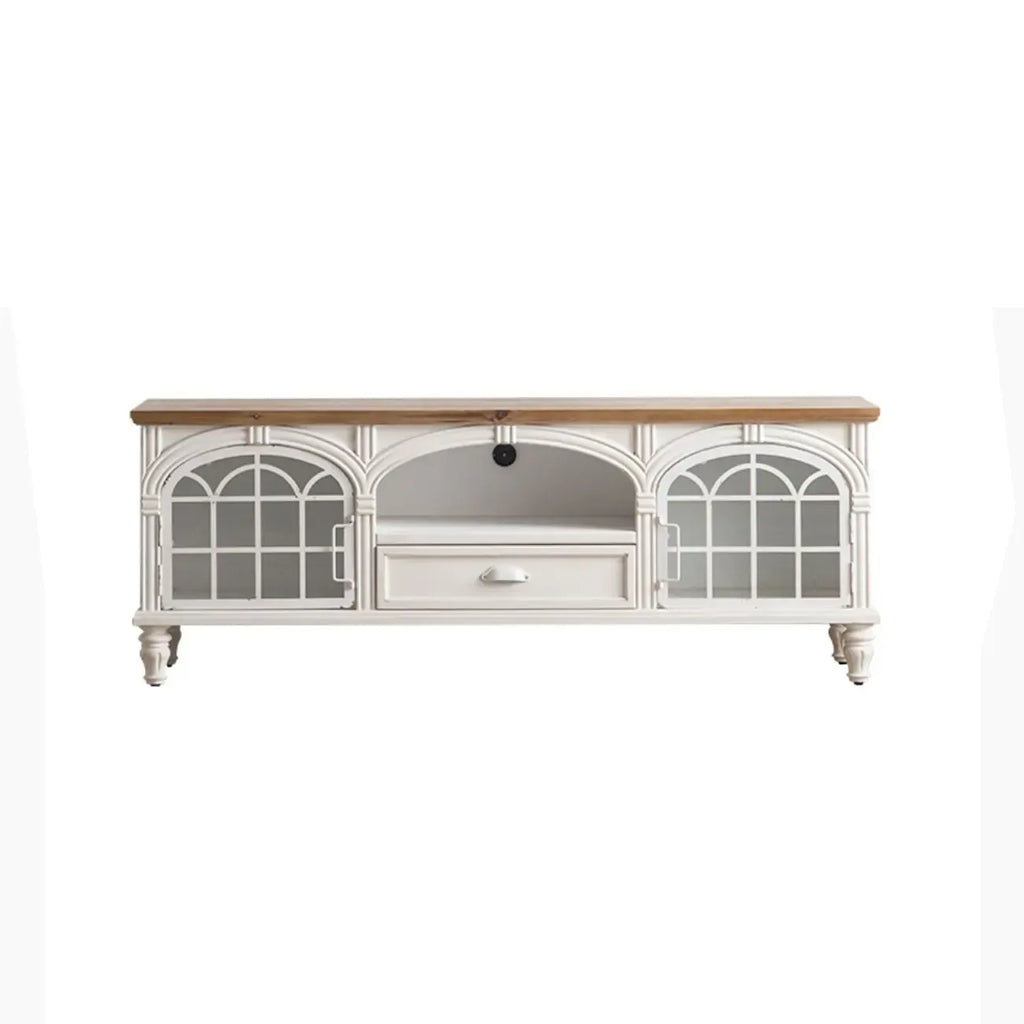 59 French Country Arched White Wood TV Stand with Storage