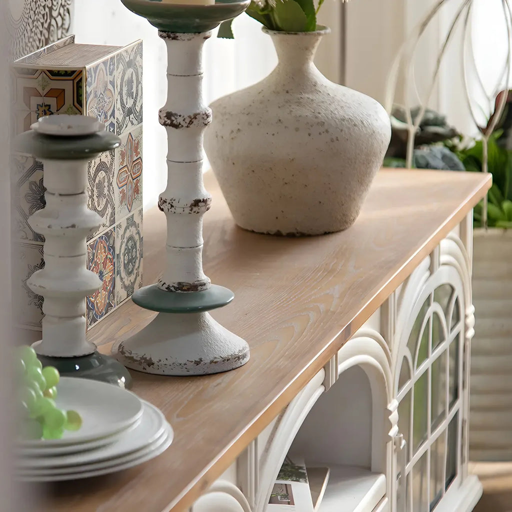 59 French Country Arched White Wood TV Stand with Storage