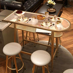 Compact Clear Glass Gold Metal Shelf Free Form Bar Tables