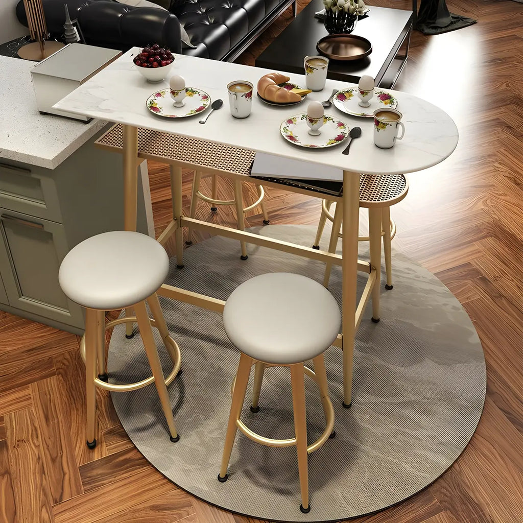 Compact Clear Glass Gold Metal Shelf Free Form Bar Tables