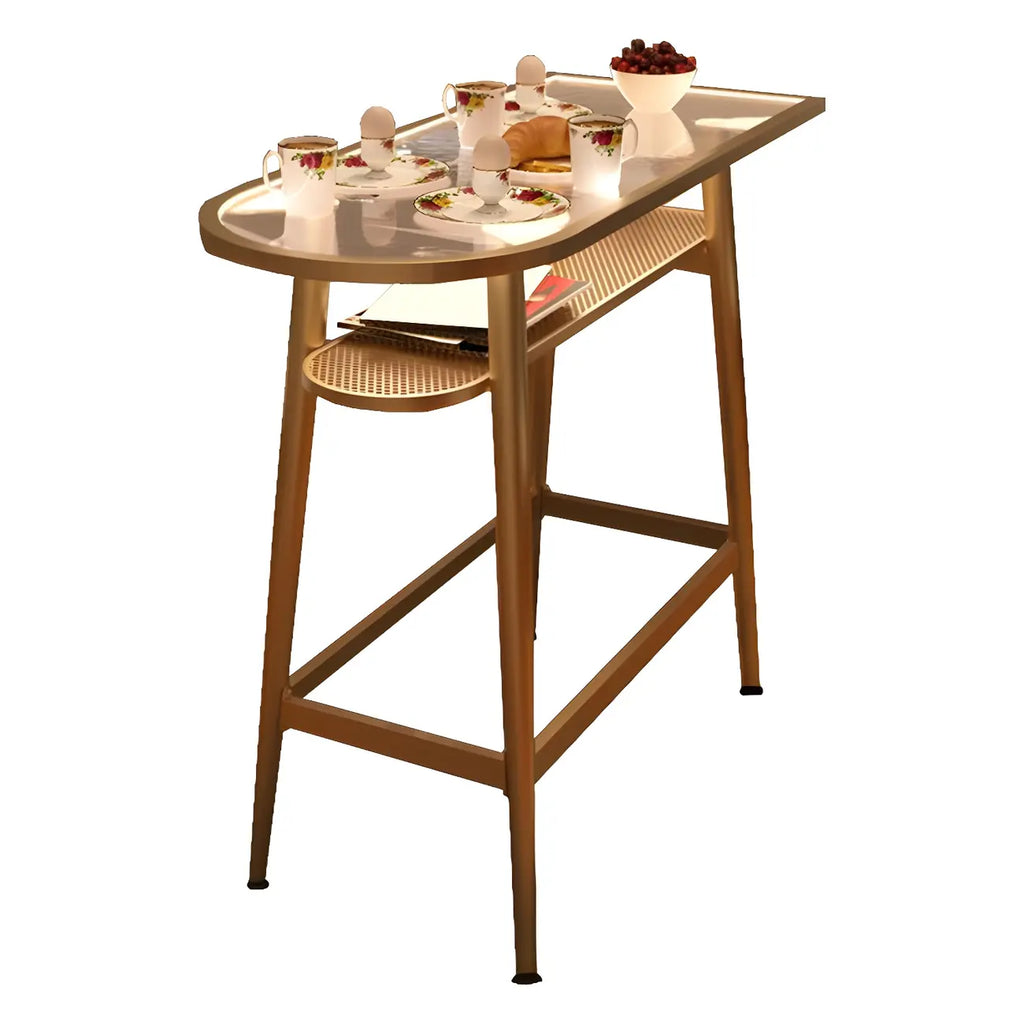 Compact Clear Glass Gold Metal Shelf Free Form Bar Tables