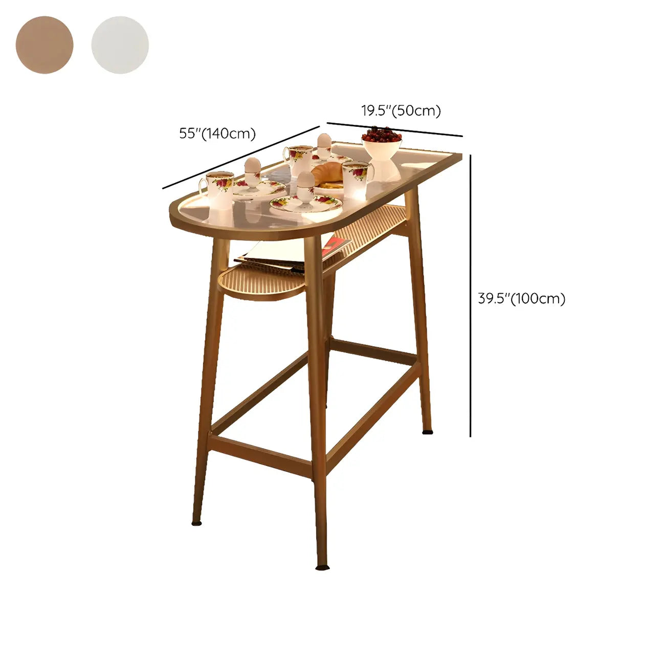 Compact Clear Glass Gold Metal Shelf Free Form Bar Tables
