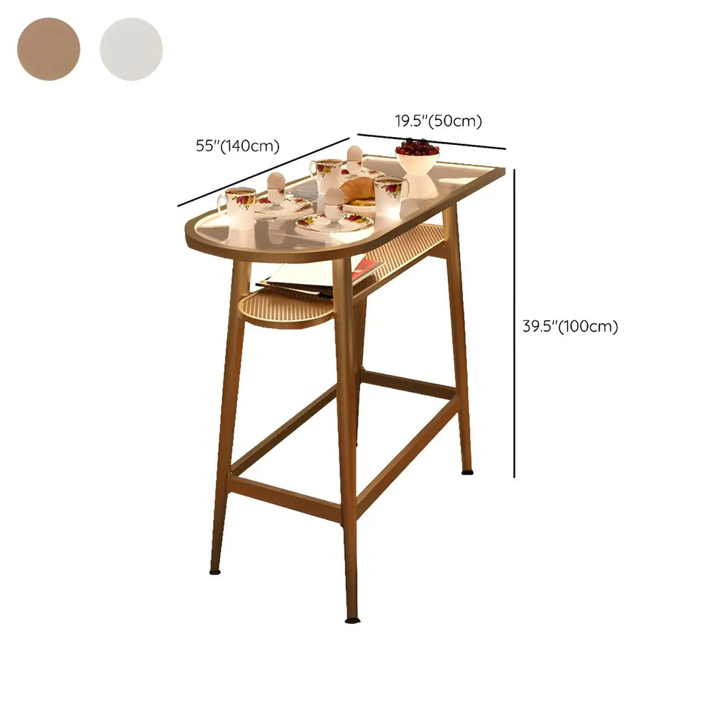 Compact Clear Glass Gold Metal Shelf Free Form Bar Tables