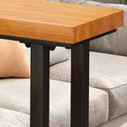 Modern L-Shape Natural Wood Metal Trestle Bar Tables