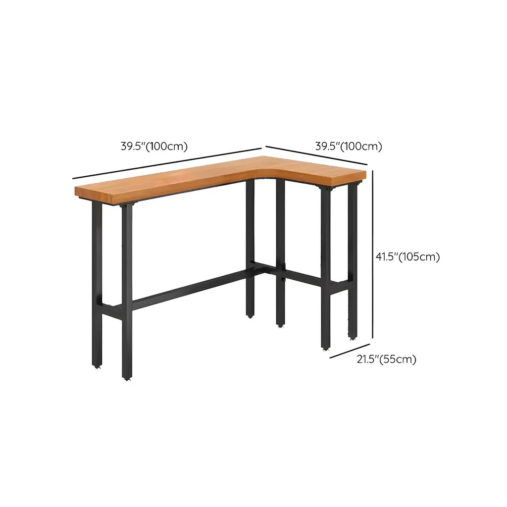 Modern L-Shape Natural Wood Metal Trestle Bar Tables